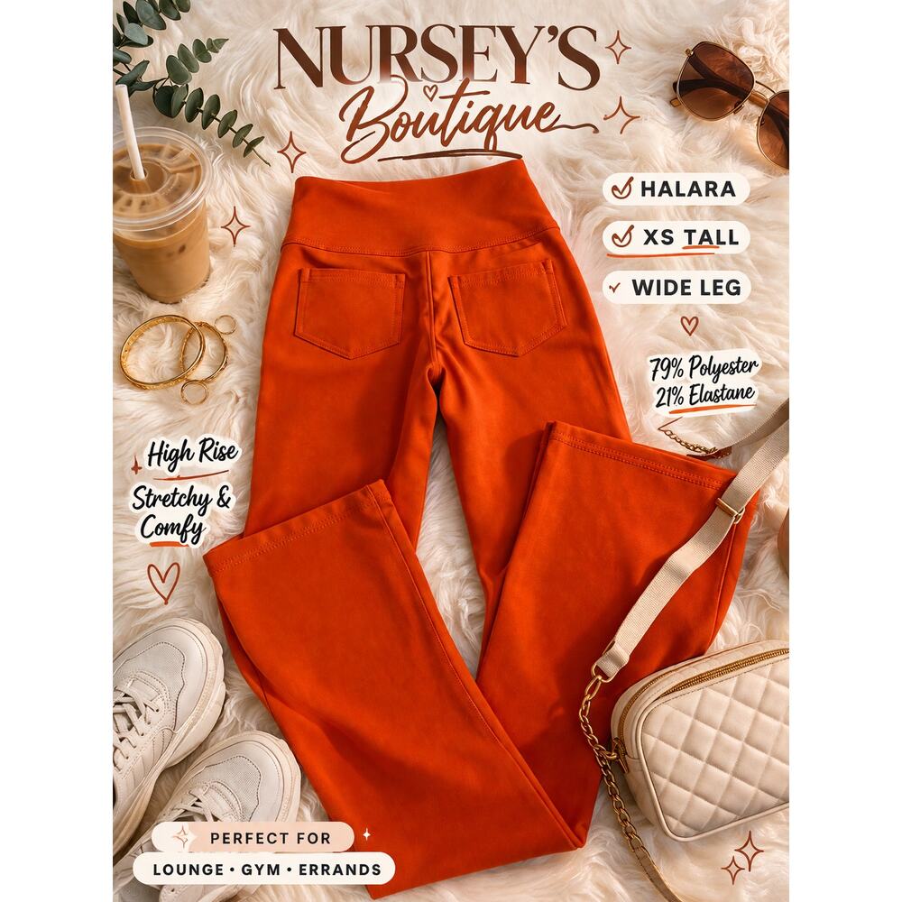 Halara Orange Wide Leg Yoga Pants XS Tall High Rise Athleisure NWOT